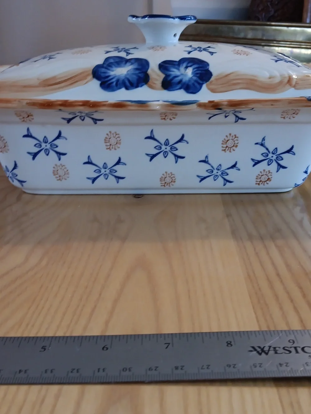 Temp-tations By Tara Providence Blue And Gold Large Casserole Dish With Lid